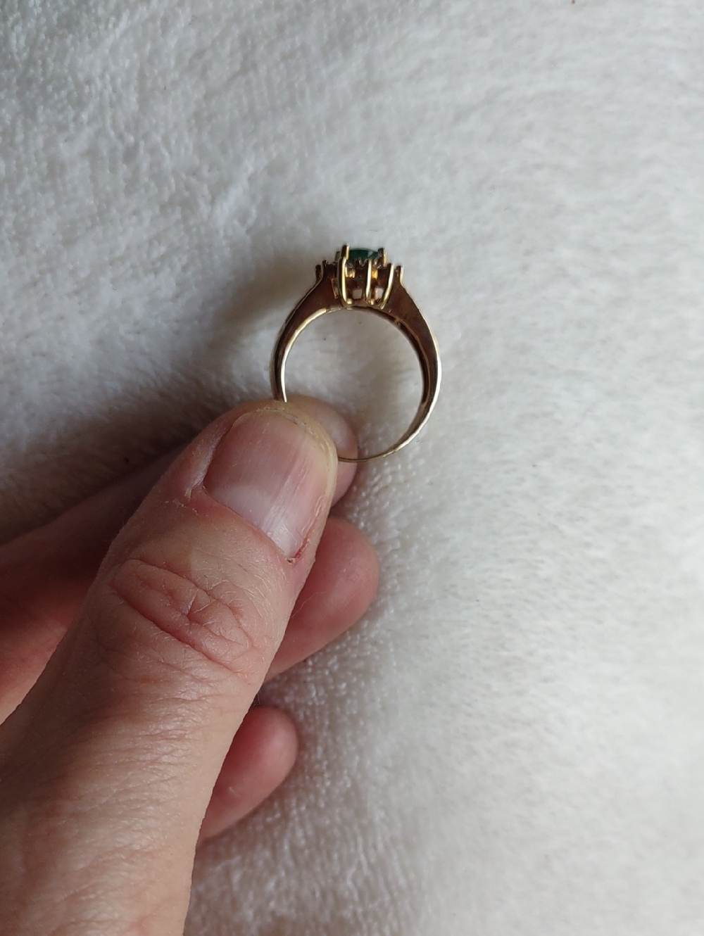 Emerald And Natural Diamond Halo Ring with Diamond Accents 14kt Yellow Gold - Picture 10 of 11